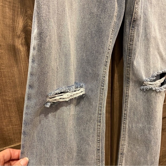 NWT Arizona Jean Co Large Bib Overalls Distressed Flared Frayed Hem - Picture 5 of 11